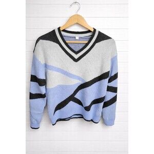 Knit V-Neck Oversized Long Sleeve Cozy Pastel Sweater Small